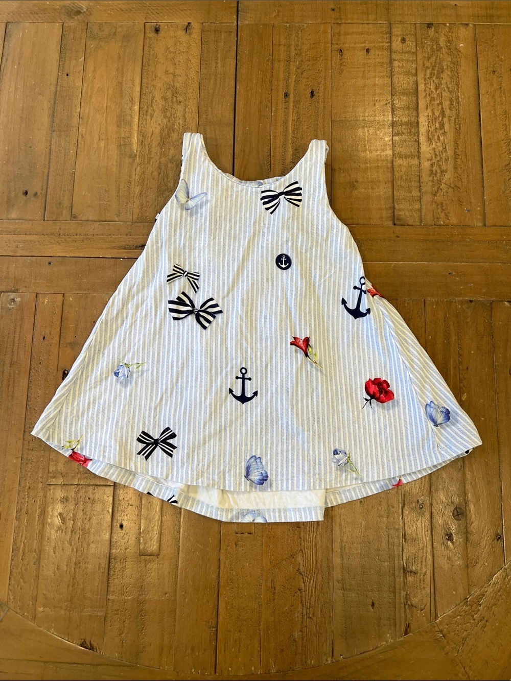Lapin house graphic nautical flower bow a-line dress 2T Racerback sleeveless
